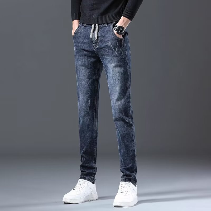 Men's Straight Loose Elastic Jeans – Long Pants for Comfortable Style