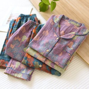 Women's Thin Cotton Gauze Yarn-Dyed Jacquard Pajamas Suit - Lightweight & Stylish Sleepwear