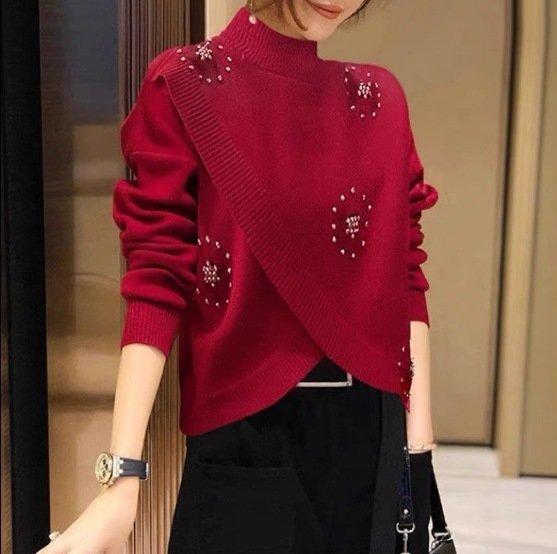 Women's Long-Sleeved Sweater | Half Turtleneck Loose Fit