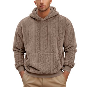 Fall Winter Men Hooded Jacquard Teddy Plush Sports & Leisure Sweater – Warm & Stylish