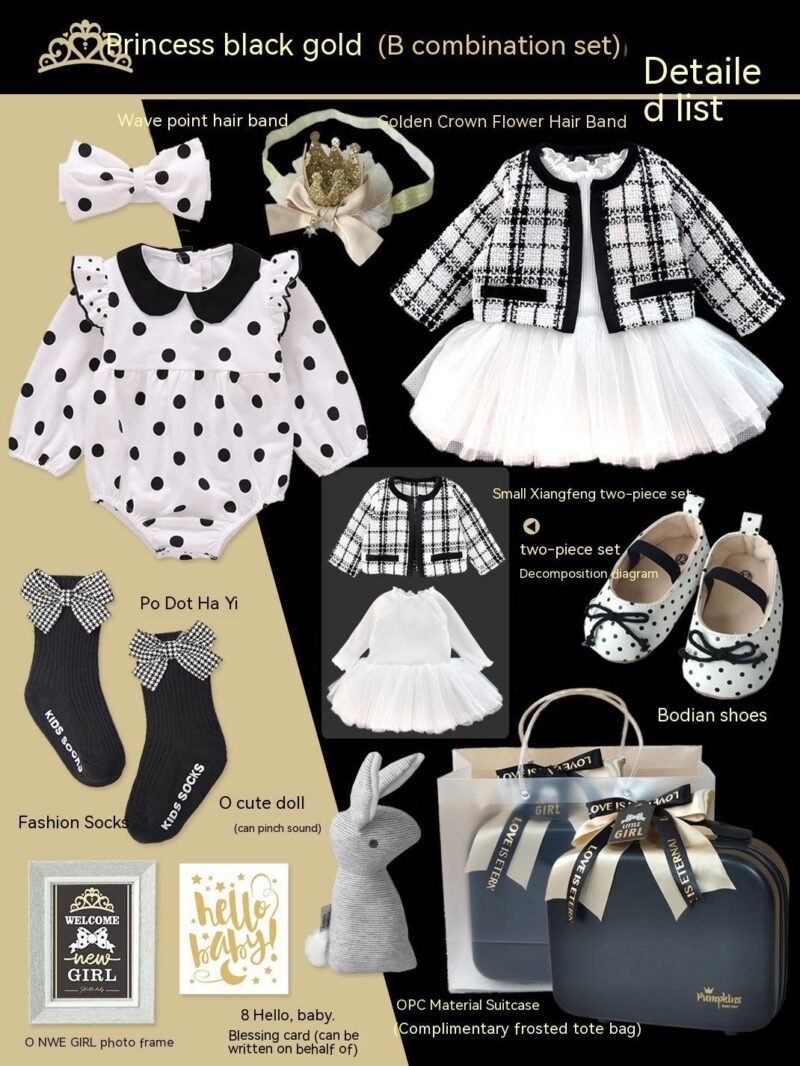 Princess Black Gold Dress Polka Dot Set – Elegant Baby Girl Outfit