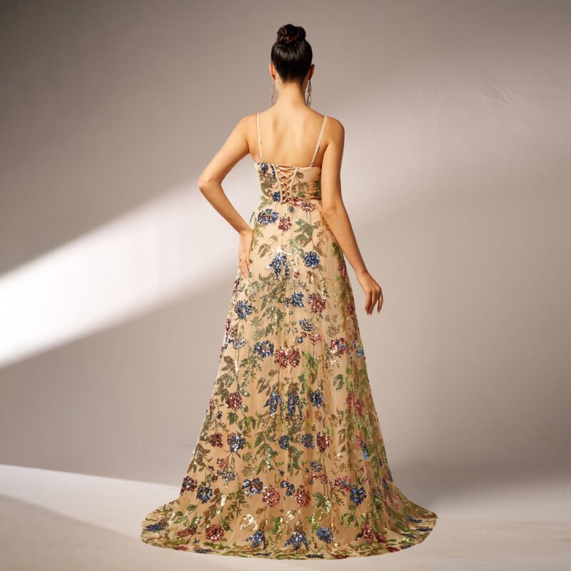 Elegant Sleeveless Sequined Suspender Evening Dress | Glamorous Formal Wear for Women