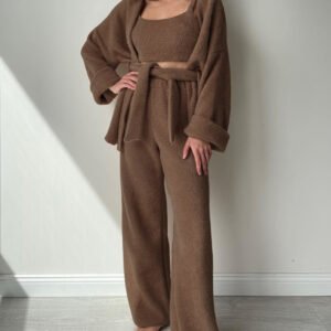 Elegant Graceful Waist Strap Three-Piece Homewear for Women | Comfortable & Stylish Loungewear
