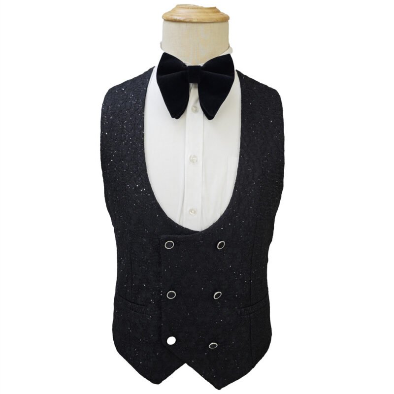Shiny Black Men's Suit Set - 3-Piece Groomsmen Wedding Suit