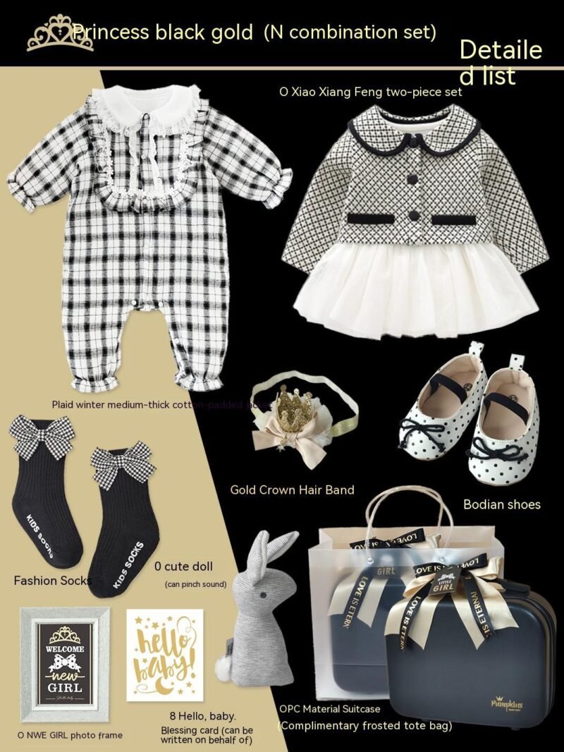 Princess Black Gold Dress Polka Dot Set – Elegant Baby Girl Outfit