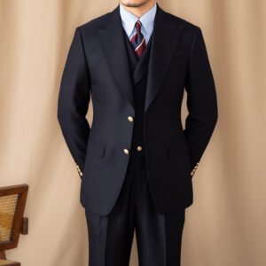 Men's Casual Gentleman Lapel Navy Blue Slim Three-Piece Suit – Stylish & Elegant