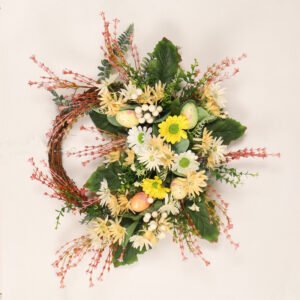 Home Decoration Easter Wreath – Wild Chrysanthemum Half-Edge Wreath with Eggs