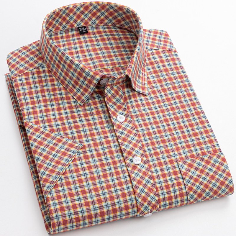 Cotton Men's Plaid Short-Sleeved Shirt – Comfortable and Stylish Casual Wear