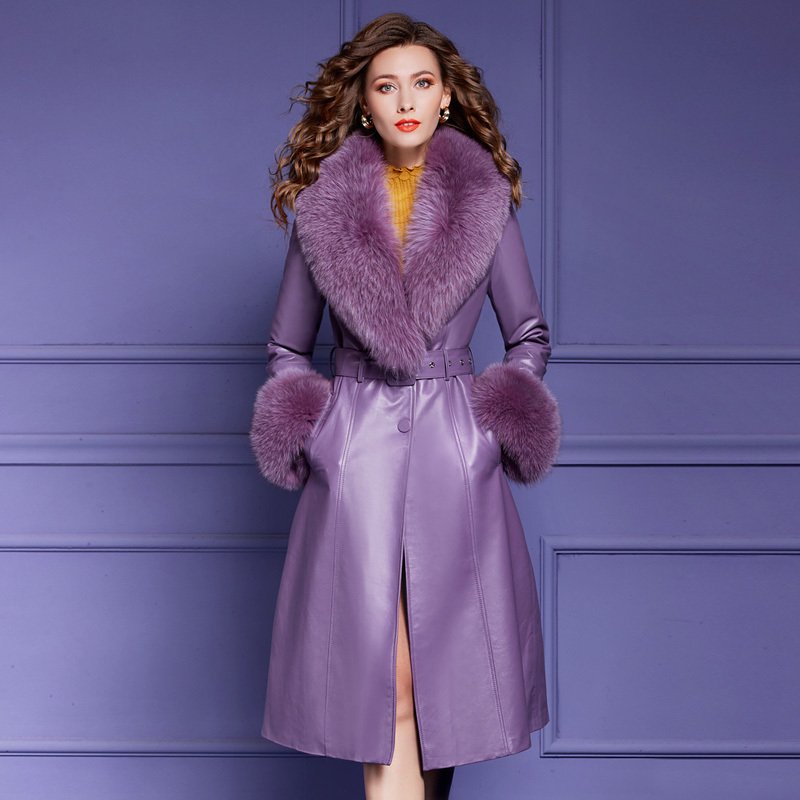 Winter Big Fox Fur Collar Thickened White Duck Down Sheepskin Jacket for Women