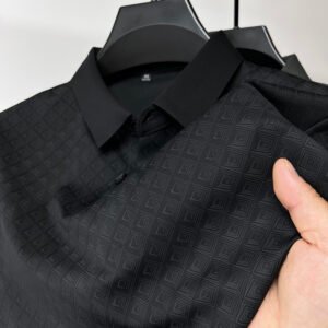 High-End Elegant Ice Silk Short Sleeve T-Shirt – Men's Lapel Summer Plaid Polo Shirt