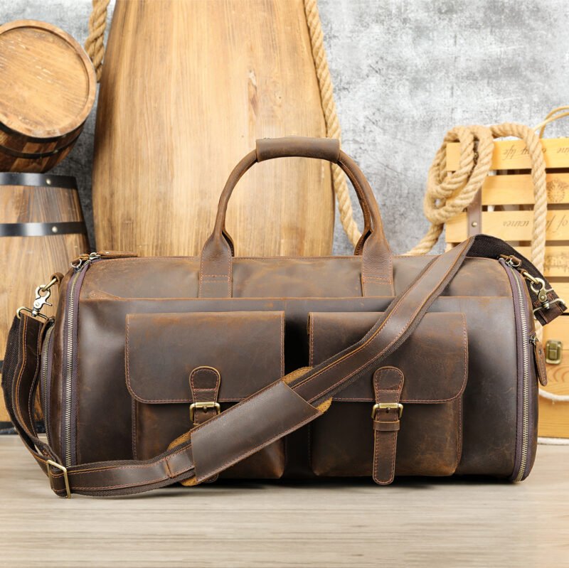 Genuine Cowhide Leather Handheld Portable Travel Bag - Durable & Stylish Men's Travel Bag