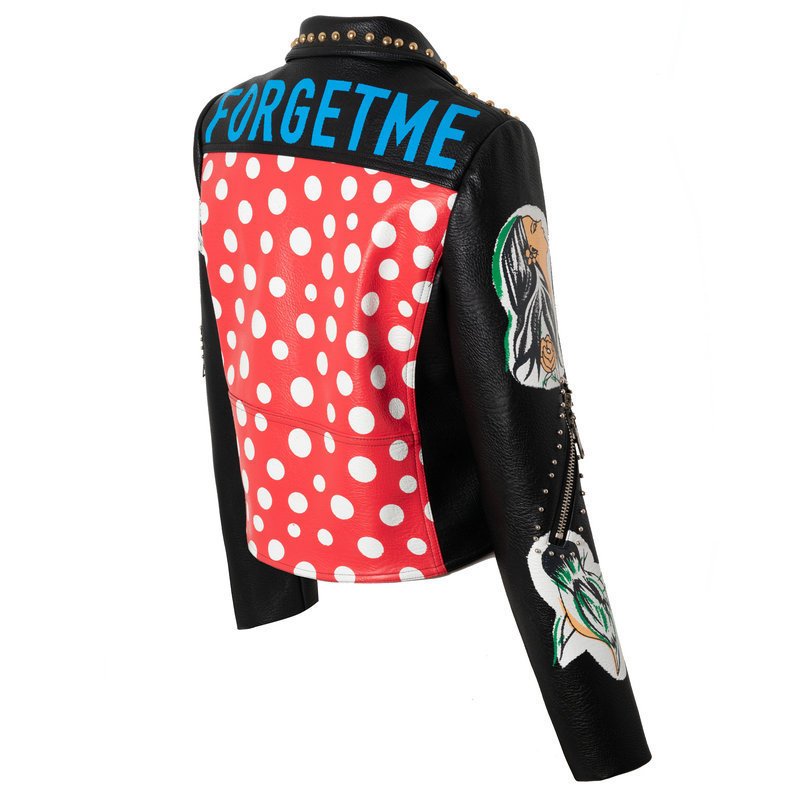 Leather Jacket | Fashion Personality Women's Print Rivet Short Jacket