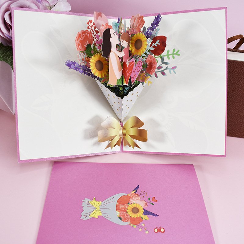 3D Pop-Up Flower Bouquet Cards – Anniversary, Mother’s Day, Wife & Mom Greeting Cards, Floral Invitation Postcards