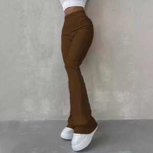 Casual Ribbed Slim Fit Leggings – Solid Color High-Waist Fashion Trousers