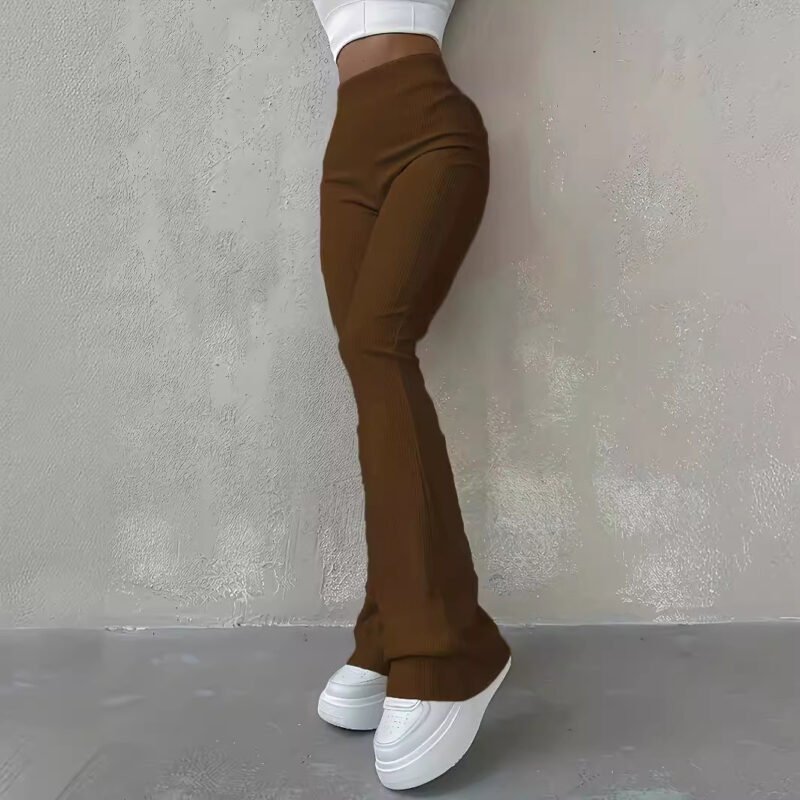 Casual Ribbed Slim Fit Leggings – Solid Color High-Waist Fashion Trousers