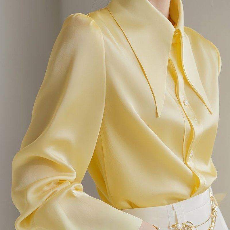 French Light Ripe Yellow Collar Long Sleeve Shirt | Chic & Elegant
