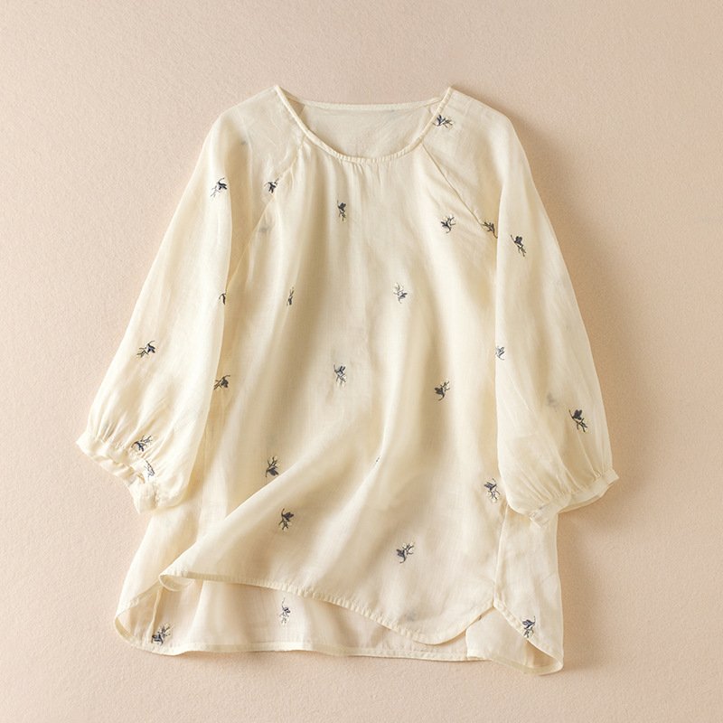 Cotton and Linen Embroidery Loose Shirt | Comfortable & Stylish Top