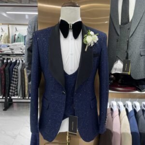 Shiny Black Men's Suit Set - 3-Piece Groomsmen Wedding Suit