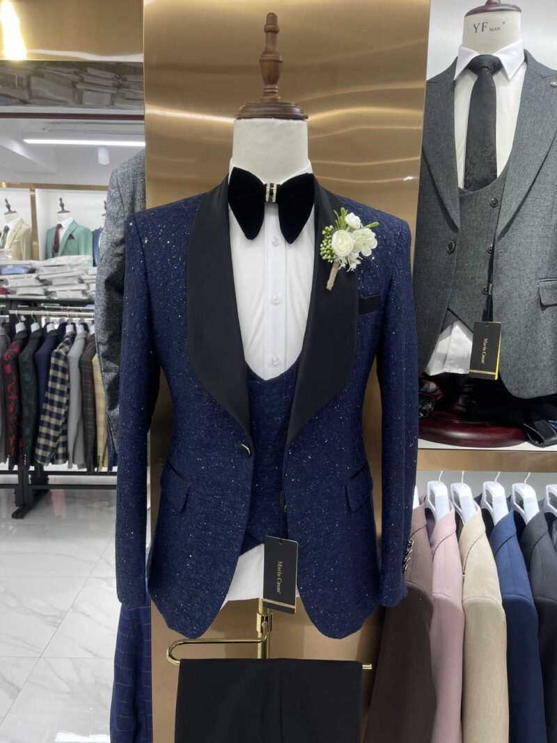Shiny Black Men's Suit Set - 3-Piece Groomsmen Wedding Suit