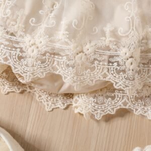 Romper Lace Vest One-Piece with Flower Hair Band – Elegant Baby Girl Outfit Se