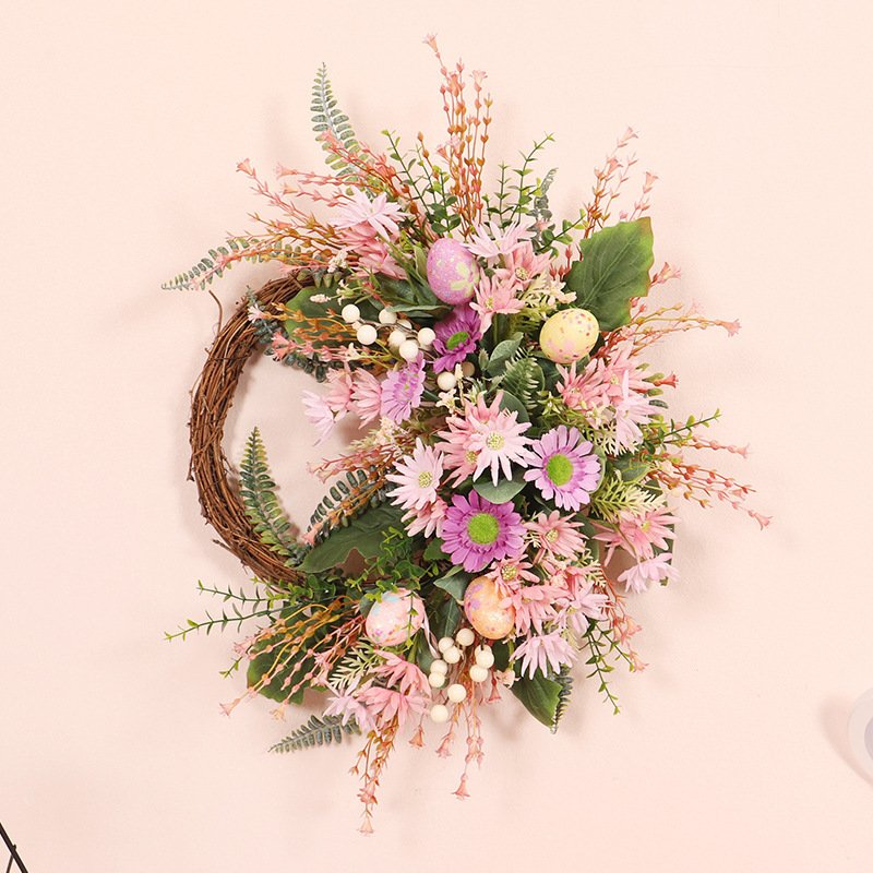 Home Decoration Easter Wreath – Wild Chrysanthemum Half-Edge Wreath with Eggs