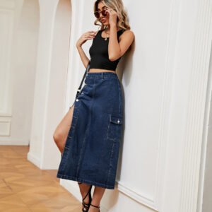 Half Elastic Denim Skirt for Women – Comfortable & Stylish
