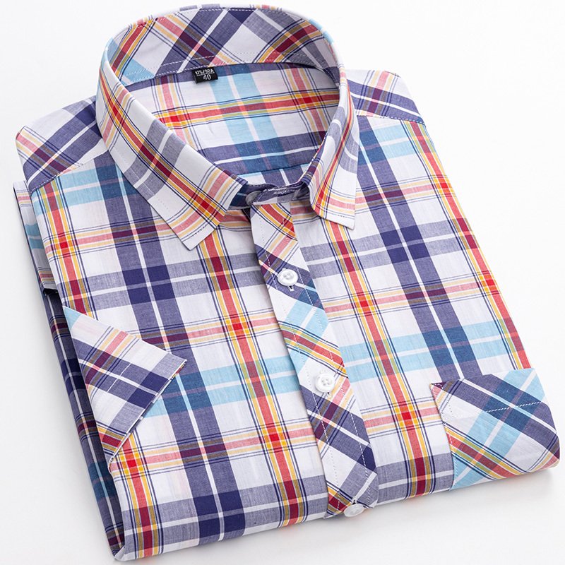 Cotton Men's Plaid Short-Sleeved Shirt – Comfortable and Stylish Casual Wear