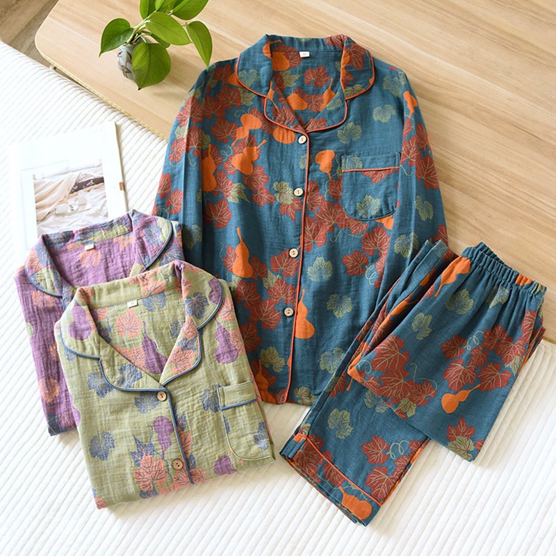 Women's Thin Cotton Gauze Yarn-Dyed Jacquard Pajamas Suit - Lightweight & Stylish Sleepwear