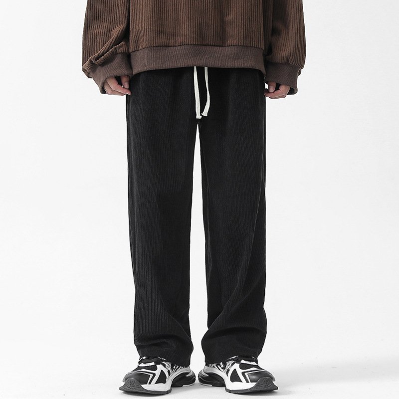 Fleece-Lined Thick Loose Straight Corduroy Pants – Warm & Comfortable Winter Wear