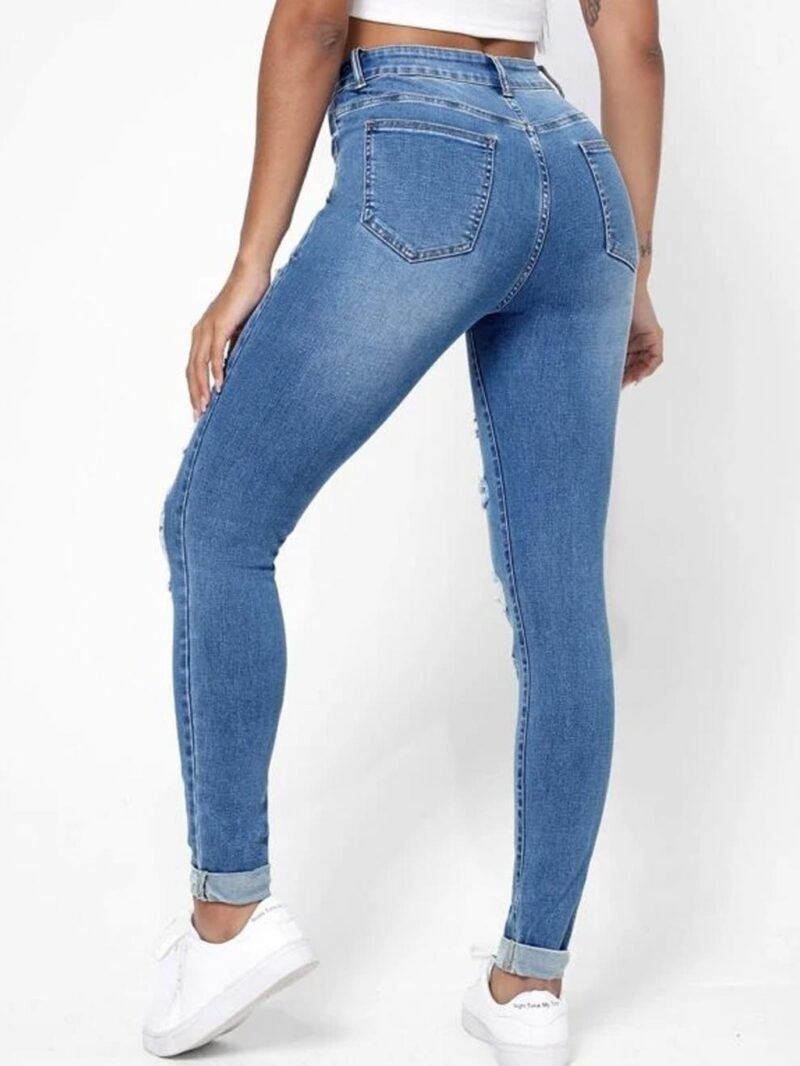 Women's High Waist Skinny Jeans – Slim Fit, Slimming with Ripped Holes for a Trendy Look