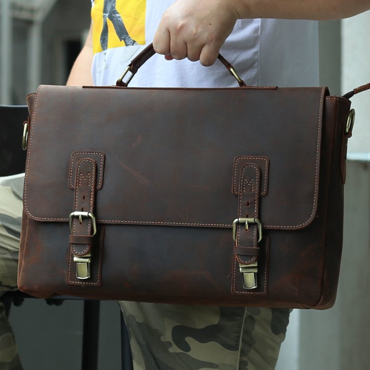 Retro First Layer Cowhide One-Shoulder Messenger Bag | Genuine Leather