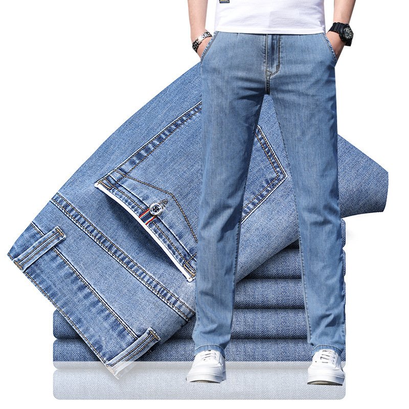 Men's Loose Elastic Jeans – Straight Fit Solid Color Casual Trousers