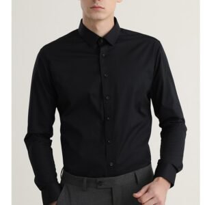 Long Sleeve Men's Solid Color Stretch Slim-Fitting Shirt - Iron-Free & Anti-Wrinkle Business Casual