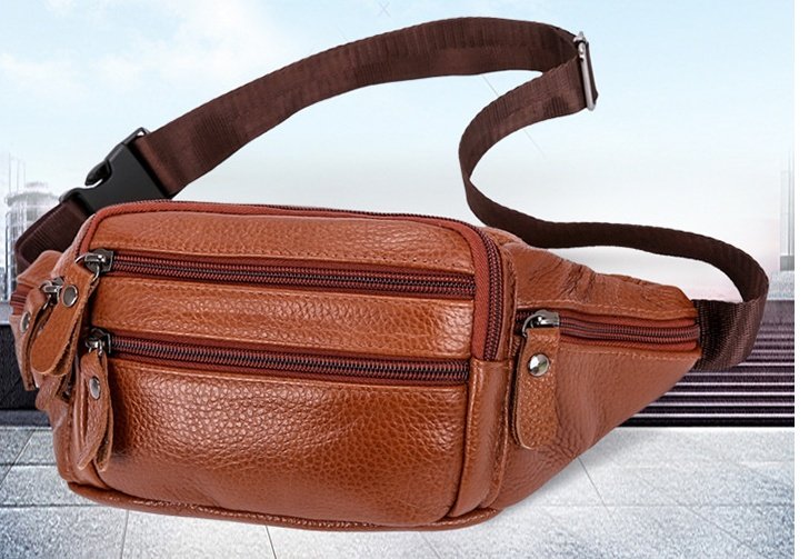 Cowhide Men's Belt Bag - Leather Shoulder & Chest Bag for Stylish Utility