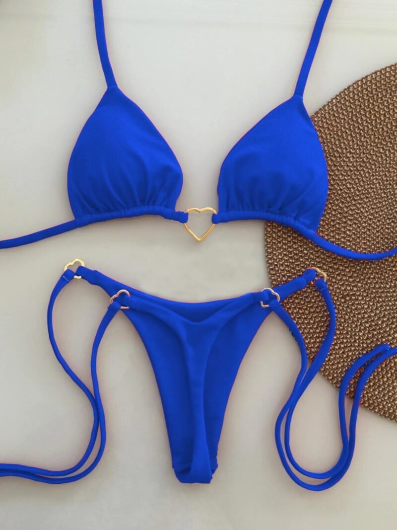 New Solid Color White Bikini Suit – Low Waist Lace-up Swimsuit