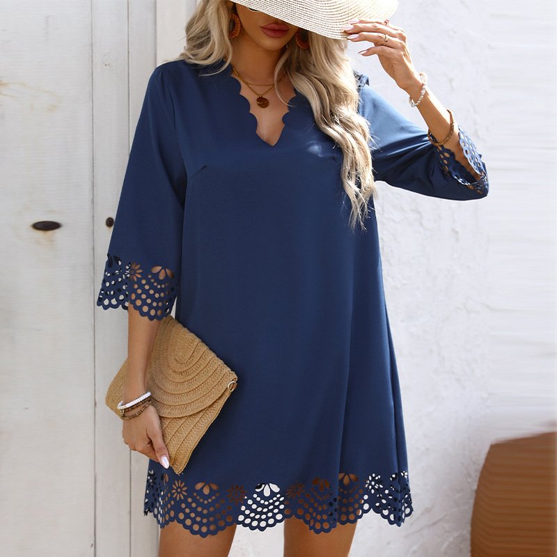 Lace V-Neck Long-Sleeve Dress – Elegant & Feminine Fashion