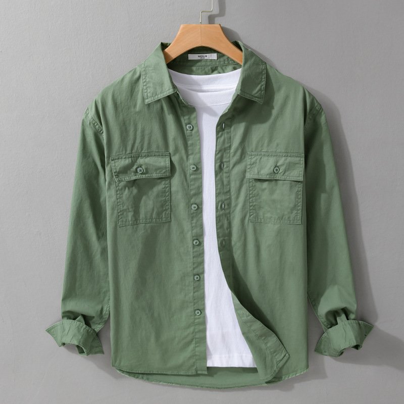 Leisure Cargo Shirt Men's Solid Color Polo Collar – Casual & Versatile