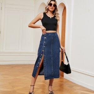Half Elastic Denim Skirt for Women – Comfortable & Stylish