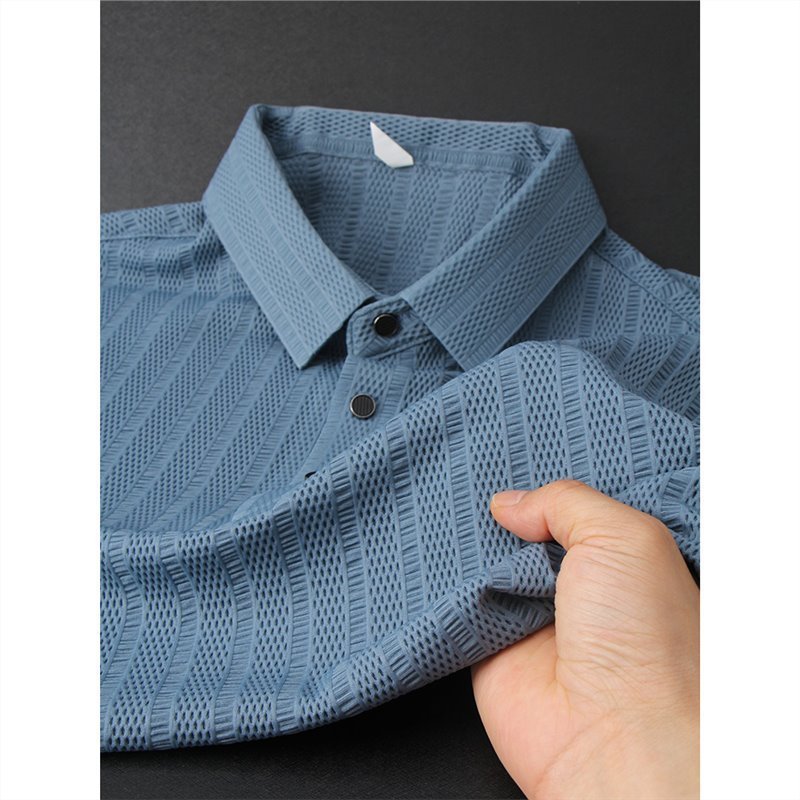 High-End Ice Silk Men's T-shirt – Short Sleeve Mesh Hollow Out Polo Shirt