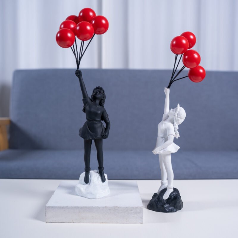 Little Girl with Balloon Art Sculpture – Resin Living Room Decoration for Home Decor