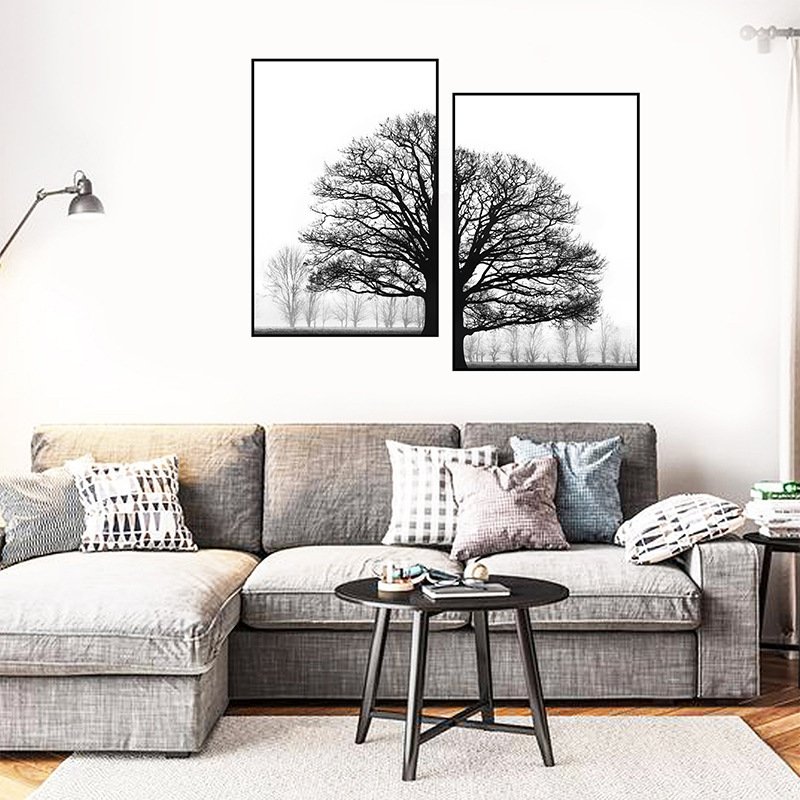 Black and White Winter Trees – Modern Sofa Background Wall Decorative Painting