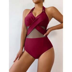 New Fashion One-Piece Swimsuit - Solid Color Elegant Swimwear