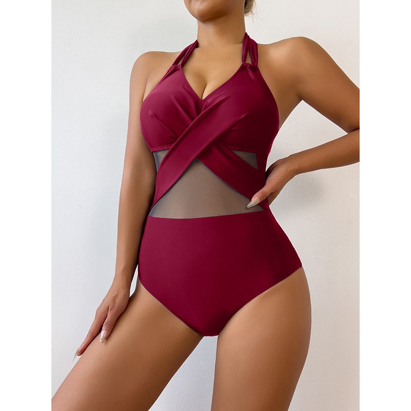 New Fashion One-Piece Swimsuit - Solid Color Elegant Swimwear