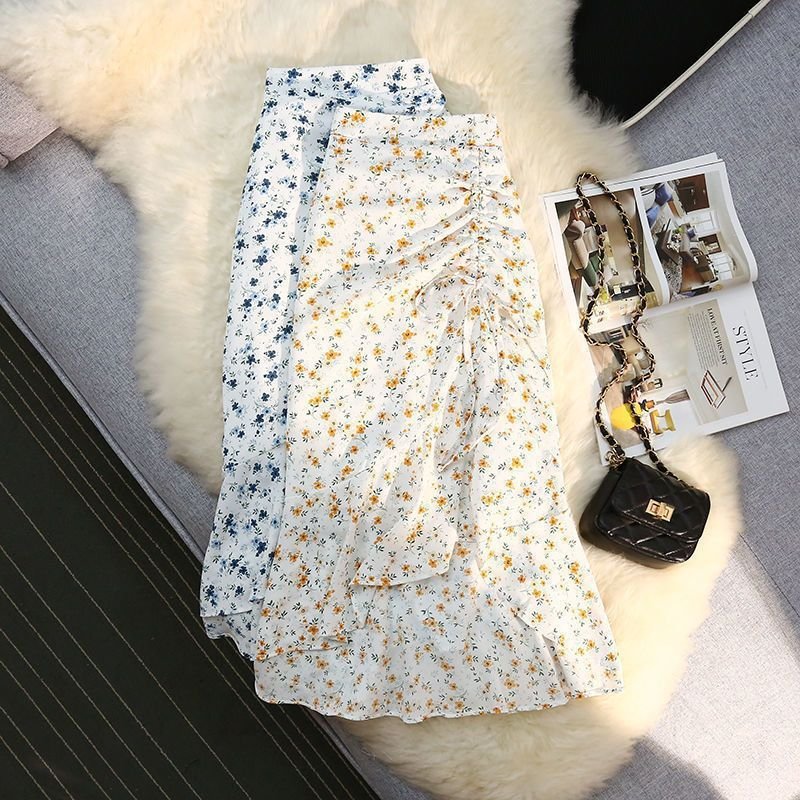 Women's Fishtail Floral Skirt – Elegant Chiffon Floral Design