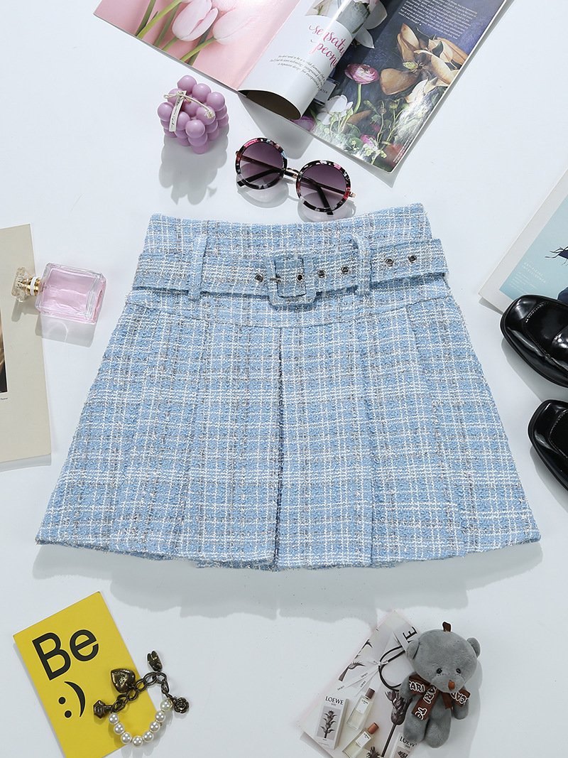 Bright Silk Plaid Skirt - Women's High Sense A-Line Fashion