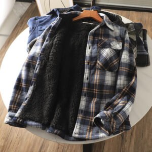Fleece Lined Warm Loose Wool Plaid Shirt for Men - Cozy and Stylish