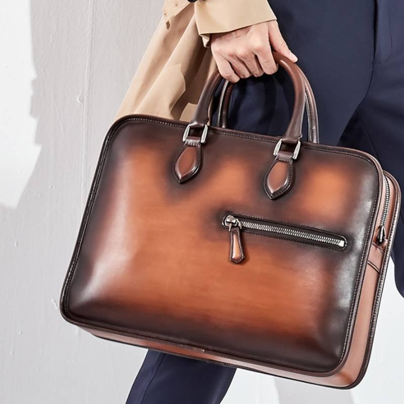 Hand-Rubbed Cow Leather Vintage Business Briefcase | Stylish & Durable Office Bag