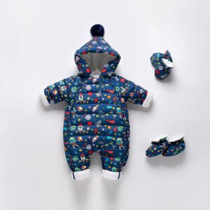 Baby Thickened Down Jacket Jumpsuit - Printed Romper for Warmth & Comfort