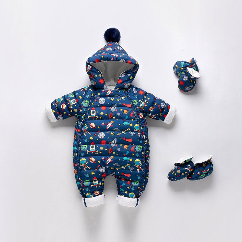 Baby Thickened Down Jacket Jumpsuit - Printed Romper for Warmth & Comfort