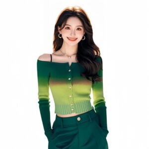 Gradient Contrast Off-Shoulder Sweater for Women - Stylish & Trendy Knitwear